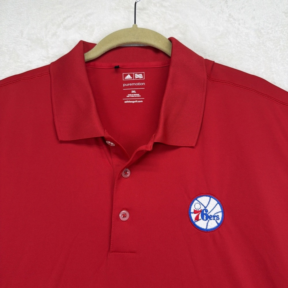 Philadelphia 76ers Adidas Golf Polo Men's 2XL Red Climalite Performance NBA